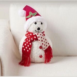 Pottery Barn ~ Arlene Snowman Pillow ~ Ivory ~ 8 x 14 Christmas ~ New